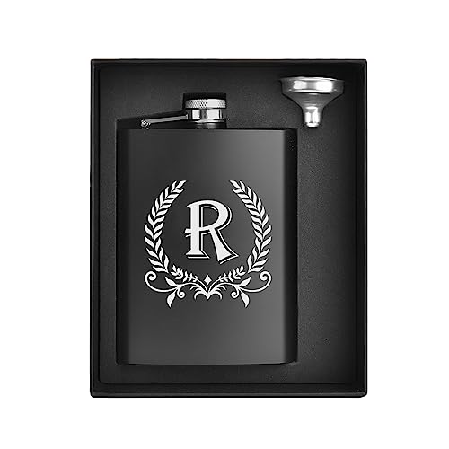 ELEGANTPARK Flask for Men Groomsmen Gift for Wedding Initial Letter R 8oz