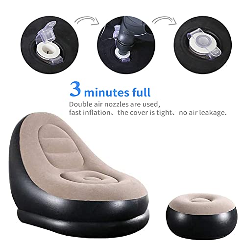 PLKO Inflatable Chair with Household air Pump,Air Sofa Inflatable Couch,Inflatable Lounge Chair for Indoor LivingRoom Bedroom ReadingRoom Office Balcony,Outdoor Travel Camping Picnic(Beige and Black)
