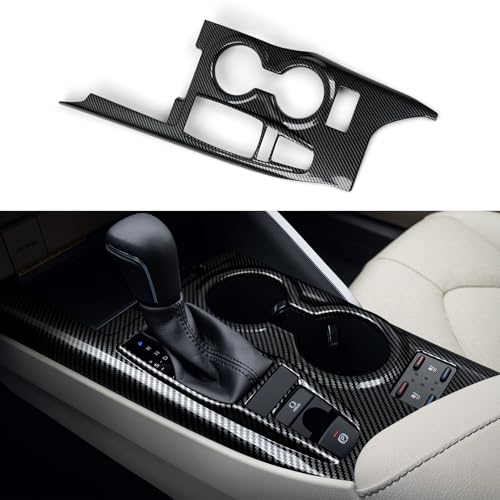 Image of Car Trim Gear Shift Cover Cup Holder Decal Carbon Fiber ABS Sticker Compatible with Toyota Camry XV70 XLE XSE 2018-2024 Accessories (with Seat Heater Button)