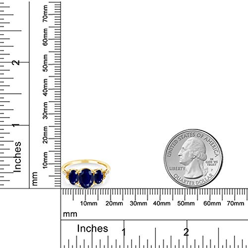 Gem Stone King 2.94 Cttw 10K Yellow Gold Blue Sapphire and Diamond 3-Stone Engagement Ring | Gemstone Birthstone | 3 Stone Wedding Anniversary Promise Ring For Women3