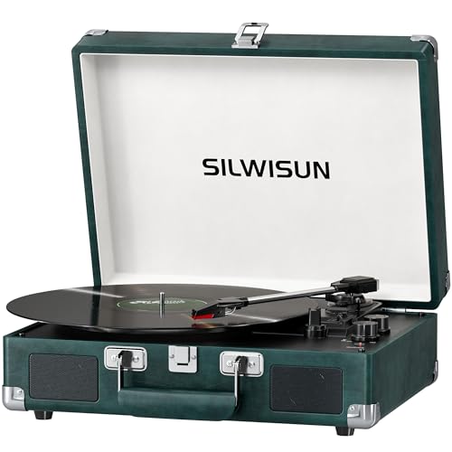 Vinyl Record Player with Speakers Vintage Bluetooth Turntable Battery Powered 3-Speed Vinyl Player Retro Suitcase Phonograph Portable Lp Player RCA Out AUX in Headphone Jack