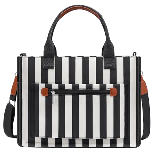 Image of FIORETTO Womens Canvas Tote Bag Purse with Individual Compartment, Zipper Top, Reinforced Bottom & Luggage Sleeve