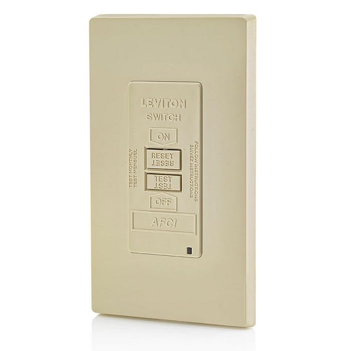 Image of Leviton Blank Face AFCI, 20 Amp, Self Test, LED Indicator Light, Provides AFCI Protection Where an Outlet is not Needed, AFRBF-I, Ivory