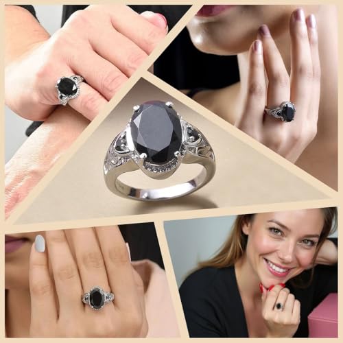 Black Tourmaline Ring Spinel - Birthstone Rings for Women - Engagement Promise Statement Vintage Stainless Steel Tourmaline Jewelry Birthday Gifts for Womens2