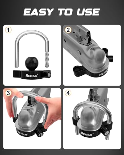 Image of RETRUE Universal Coupler Lock Trailer Locks Ball Hitch Trailer Hitch Lock Adjustable Security Heavy-Duty Steel fits 1-7 /8 Inch, 2 Inch, 2-5 /16 Inch Couplers, Black