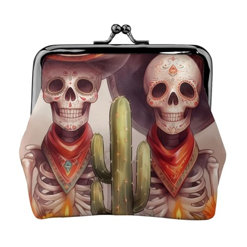 Pu Leather Buckle Coin Purse Skull-Marigold-Candle-Cactus Girls Kiss-Lock Change Purse Wallets