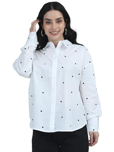 Image of Glam & Chique Women's Button-Down Oversized Shirt with Heart Embroidery S-2XL