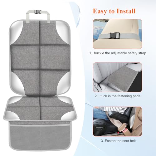 Image of Car Seat Protector for Child Car Seat, 600D Fabric Carseat Seat Protectors, Seat Protector Under Baby Pet Car Seat with Upgraded Non-Slip Backing, Mesh Storage Pockets, Silver-Gray, 1PCS
