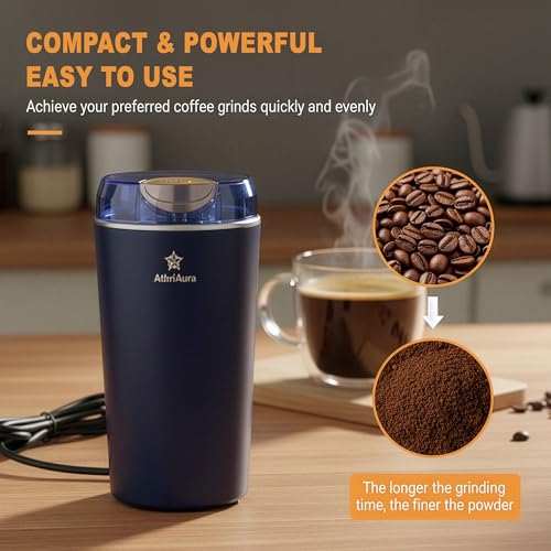 Image of Athri Aura Portable Electric Grinder - Compact Multi Use for Coffee Beans, Spices Herbs & Dry Ingredients - Adjustable Coarseness for Home & Travel
