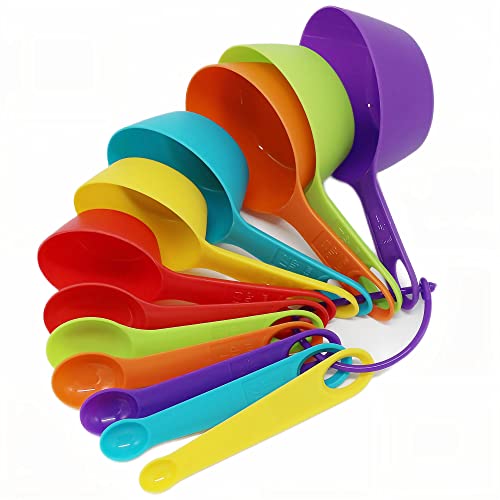 Smithcraft Measuring Cups And Spoons Set, Plastic Measuring Cups And Spoons Set Of 12, Rainbow Colorful Cute 6 Measure Cups & 6 Measurement Spoons For Kitchen & Baking, Measuring Cup Set Random Color #TOP1