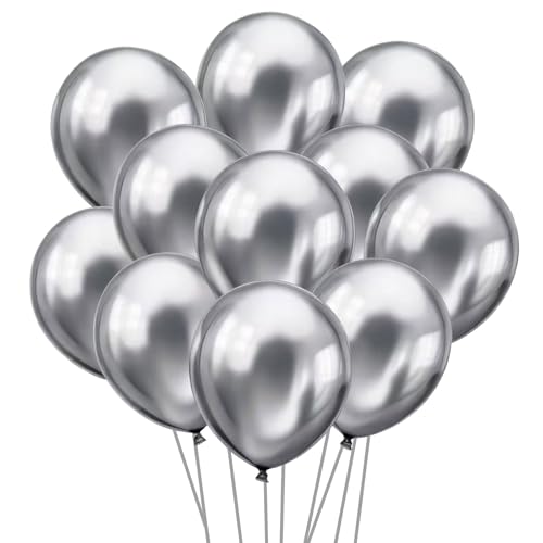 Ztikug 50pcs Silver Metallic Balloons 5 Inch Latex Balloons for Birthday Party