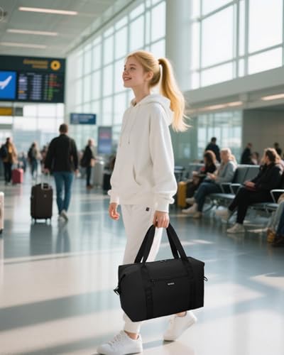 ECOHUB für Ryanair Handgepäck Tasche 40x20x25, Perfekt für Neue Ryanair Reisetasche Handgepäck Flugzeug 40x30x20, 2-Stück Faltbare Travel Bag, Reißfest & Lleicht Cabin Bag, Weekender Tasche(Schwarz)