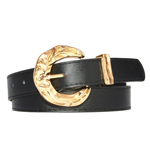 Womens Leather Belts for Jeans Pants Dresses Fashion Casual Ladies Waist Belt with Gold Buckle