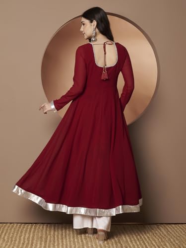 Image of KZA Women's Georgette Hand Embroidered Flared Anarkali Suit for Women | Full Sleeves Flare Anarkali Dress for Woman | Ethnic Flared Anarkali Kurta for Women