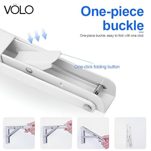 Image of VOLO Pack of 2 Pieces (1 Set ) Heavy Duty Folding Bracket | 150 Kg Load Capacity | Foldable Wall Shelf Bracket | Fold Down Table and Wall Bracket with Fittings | (Mild Steel | White, 20 Inch (500mm))