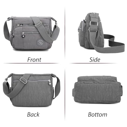 Image of Women Sling-body Bag Waterproof Nylon Multi-layer Sling Bag Casual Satchel Bag Shoulder Bag Messenger Bag Travel Sling-body Bag Day Pack Card Holder Black and Silver.