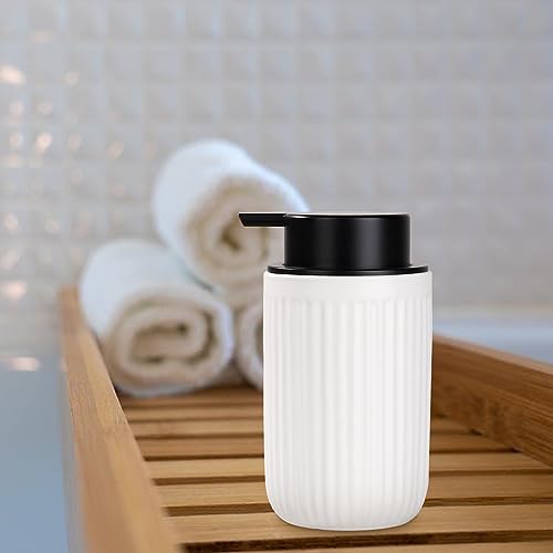 Image of BosilunLife Foam Hand Soap Dispenser - White Ceramic Foaming Soap Dispenser for Bathroom 12oz Refillable Liquid Lotion Soap Dispenser with Rust-Proof foaming Pump for Countertop
