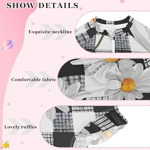 Girls One Piece Swimsuits Long Sleeve Swimsuit Zipper Bathing Suits Daisies Black and White Buffalo Plaid3