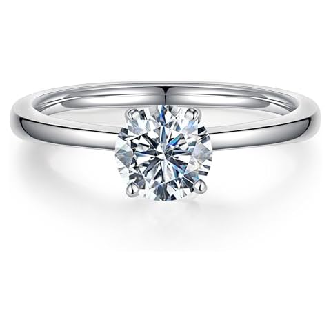 DODIY 1ct Moissanite Rings for Women, Round D Color VVS1 Clarity Lab Created Diamond Solitaire Ring 14K White Gold Vermeil 4 Prong Knife Edge Moissanite Engagement Rings for Women Jewelry Gifts Cover