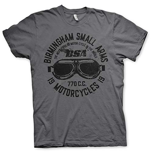T-shirt BSA Goggles Hommes en Gris Foncé Sous Licence Officielle Birmingham Small Arms