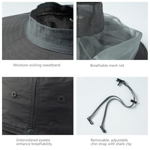 Image of BASSDASH UPF 50+ Mosquito Sun Hat with Hidden Head Net and Neck Flap for Men Women Outdoor Fishing Hiking Camping