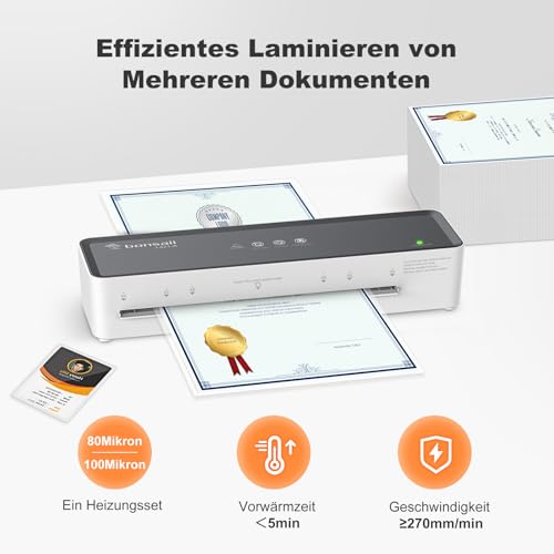 Bonsaii A4-Laminiergerät, verhindert Klemmen und Wellen, geeignet für Büro und Privathaushalt, 80–100 Mikrometer, inklusive 5 Blatt A4-Laminierfolie, L421-A