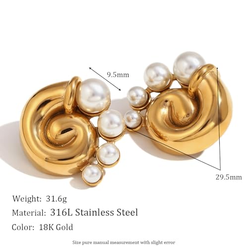 Chic & Chunky 18k Gold Plated Stainless Steel Earrings for Women - Stylish Hoop, Stud & Drop Designs with Pearls or Cubic Zirconia - Fashionable Accessories for All Occasions2