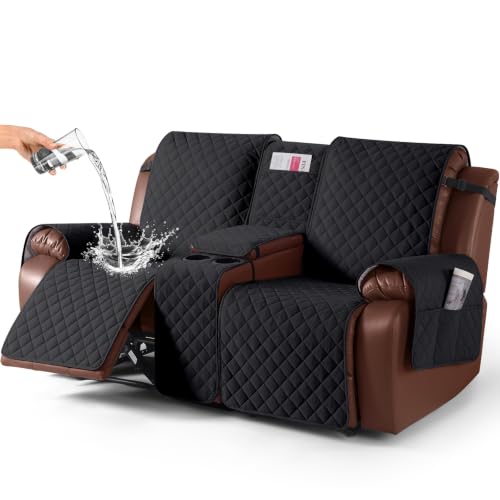 Image of KinCam 100% Waterproof Loveseat Recliner Cover with Console, Black