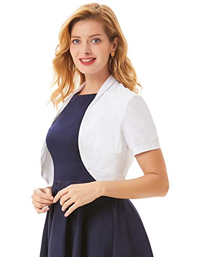 Basic Cotton Pleated Sides Bolero Shrug For Women (L,White) #TOP4