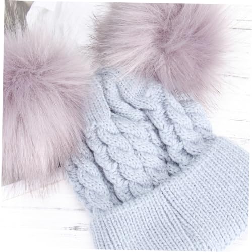 Winter Knit Hat with Double Hairball Design Adorable Crochet Beanie for Boys and Warm Grey Twisted Knit Cap for Cold Weather Soft Comfortable Durable2