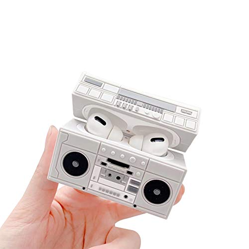 Aikeduo for Airpods Pro Case Protective Silicone Cover Skin for Airpods Pro Charging Case Airpods Keychain Silicone Street Fashion Case Airpods Pro Case (White Recorder)