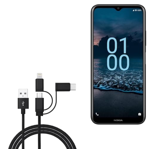 BoxWave Cable Compatible with Nokia G100 - AllCharge 3-in-1 Cable - Jet Black