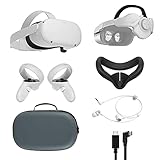 2021 Oculus Quest 2 All-In-One VR Headset 128GB, Touch Controllers, Glasses Compatible, 3D Audio, Mytrix Head Strap, Carrying Case, Earphone, Link Cable (3M), Silicone Face Cover