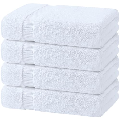 Wealuxe White Bath Towels Set of 4 — 27 x 54 Inch, 100% Ring Spun Cotton 650GSM, Extra Absorbent, Soft White Towels for Bathroom, Shower, Hotel, Spa