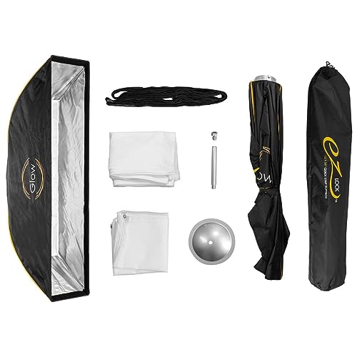 Glow EZ Lock 12x56 Quick Strip Rectangular Bowens Mount Softbox w/External, Internal Diffusers, Deflector Disk, Grid and Soft Box Speedring Adapter for Studio Softbox Lighting