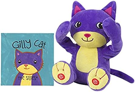 HearthSong 730036-CAT Talking Peek-A-Boo Sillies Interactive Speak & Repeat Stuffed Animal with Storybook - Battery Operated - Approx. 8'' H - Gilly The Cat