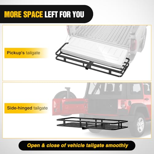 Image of Nilight 53 inch X 19 inch X 4 inch Hitch Cargo Carrier Fits 2-inch Hitch Receiver 500 Lbs Capacity Basket Cargo Net|Ratchet Straps|Hitch Stabilizer for SUV Pickup Camping Traveling