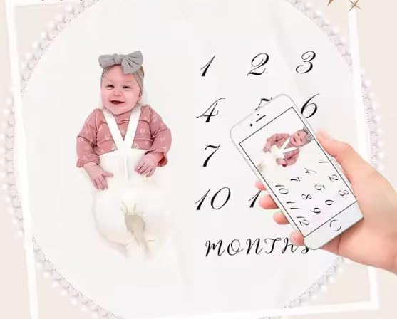 Image of Flannel Round Rug Play Mat Large Growing Newborn Unisex Circle Monthly Baby Milestone Blanket