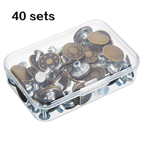 Image of DIY Crafts 5X Set, Normal Buttone, Random Buttone Kit for Repair Jeans Buttons Metal Button Snap Buttons Replacement Kit with Rivets and Plastic 1 Set (5X Set, Normal Buttone)