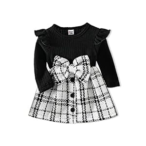 PATPAT Baby Girl Dress Newborn Infant Summer Dress Ruffle Sleeve Toddler Suspender Dress with Bowknot Headband 3M-3T