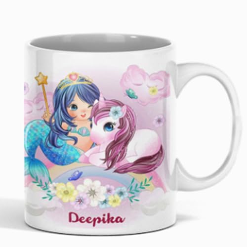 Image of Your Name Printed Mug with Mermaid Design - Customized Cup, Personalized Coffee Cup, Best for Girl Kids, Digital Printed | Gift for Girls | Kids Birthday