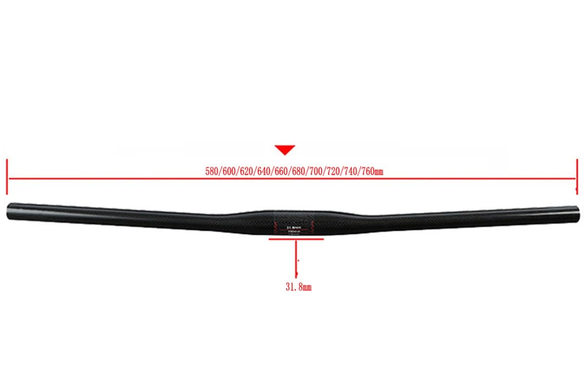 FukkeR Guidolines Vélo De Route Plat Bar 31.8mm Guidon De VTT en Carbone 580/600/620/640/660/680/700/720/740/760mm Barre Bicyclette pour BMX DH XC AM FR (Color : Black, Size : 680mm)