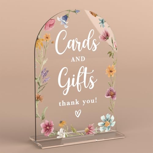 Acrylic Wedding Sign Cards and Gifts Signs Ceremony Modern Calligraphy Arch Acrylic Table Top Signs for Wedding Reception and Event Party Table Decor (Wildflowers)