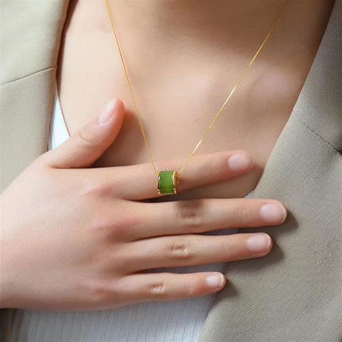 Collier perle barillet en jade vert véritable et chaîne fine S925