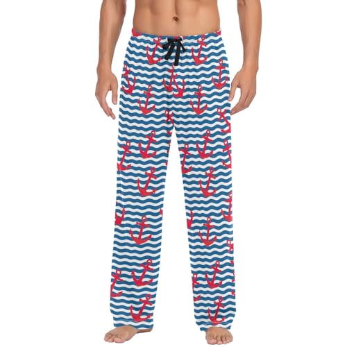 CHIFIGNO Pantalones de pijama de rayas azules y blancas para hombre, pantalones de pijama suaves con bolsillos, rayas azul/blanco , Medium