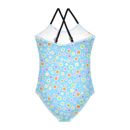 Small Fresh Wave Dot Pattern Girls Swimsuit One Piece Bathing Suit Beach Swimwear with Adjustable Straps 3-10Years2