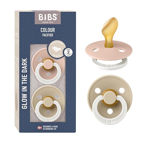 Image of BIBS Pacifiers 6-18 Months | 2-Pack Soothers | Anatomical Nipple | BPA-Free Natural Rubber | Made in Denmark | Blush Glow/Vanilla Glow Colour Pacifier