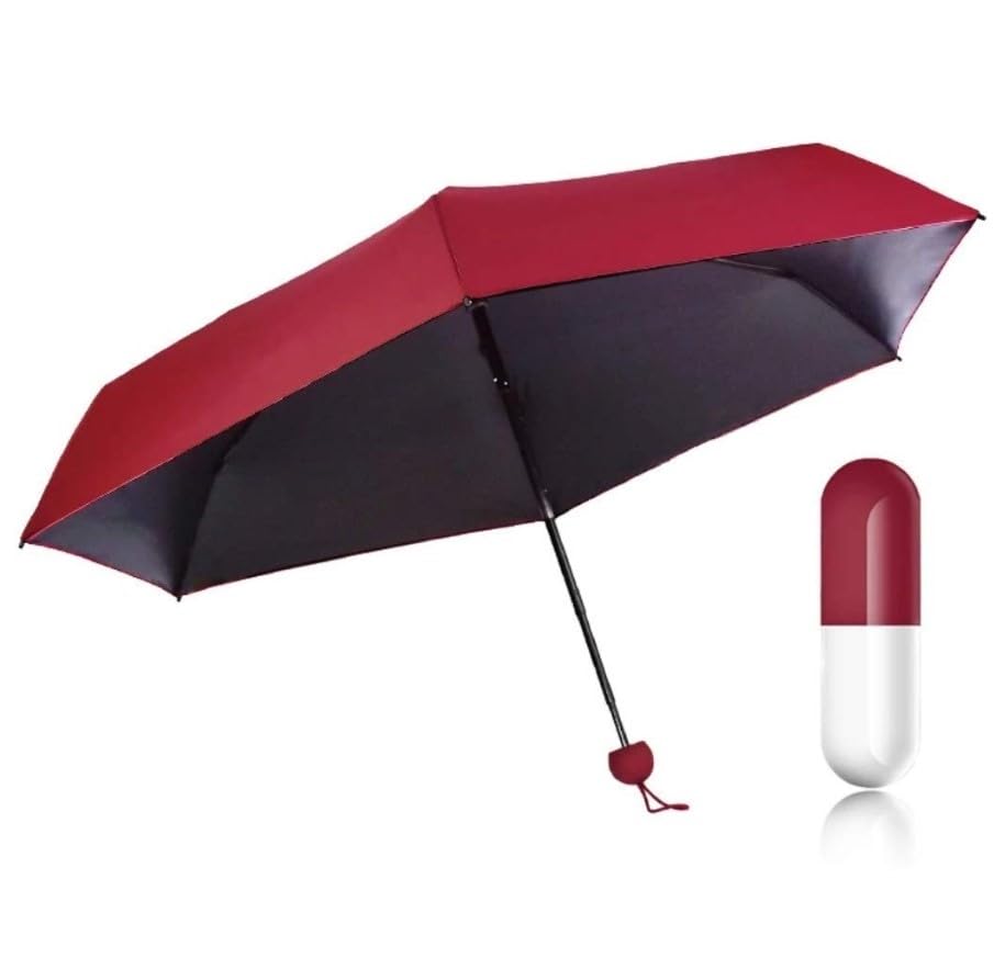 GenericLuxeLiving Ultra Light and Mini Umbrella, Small Pocket Friendly Compact 5 Fold Umbrella for Women and Men with UV Coating for Sun and Rain, Waterproof Capsule Umbrella Case