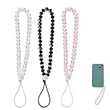 3PCS Mobile Phone Charms Sparkling Handmade Wrist Strap Phone Charm Strap Crystal Beads Phone Charms Hanging String Anti-Lost Keychain for Girls Ladies Women