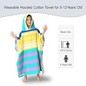 VOOVA & MOVAS Hooded Beach Towels for Big Kids, Oversized 64"x26" Made from 100% Soft Cotton - Color Strip,Perfect for Swimming Robe | Bathing | Beach | Birthday Easter Gifts 41XkkzuIM+L. SS280